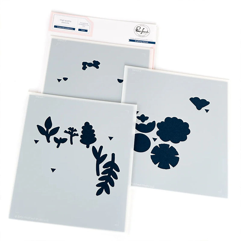 Pinkfresh Studio 3pc Stencil Embroidered Blooms