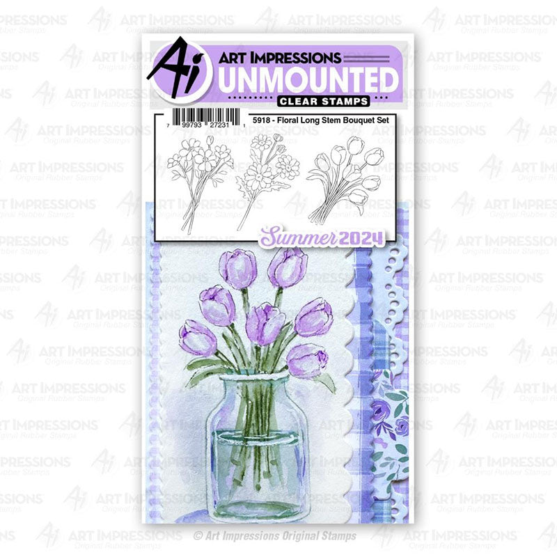 Art Impressions Clear Stamps Floral Long Stem Bouquet