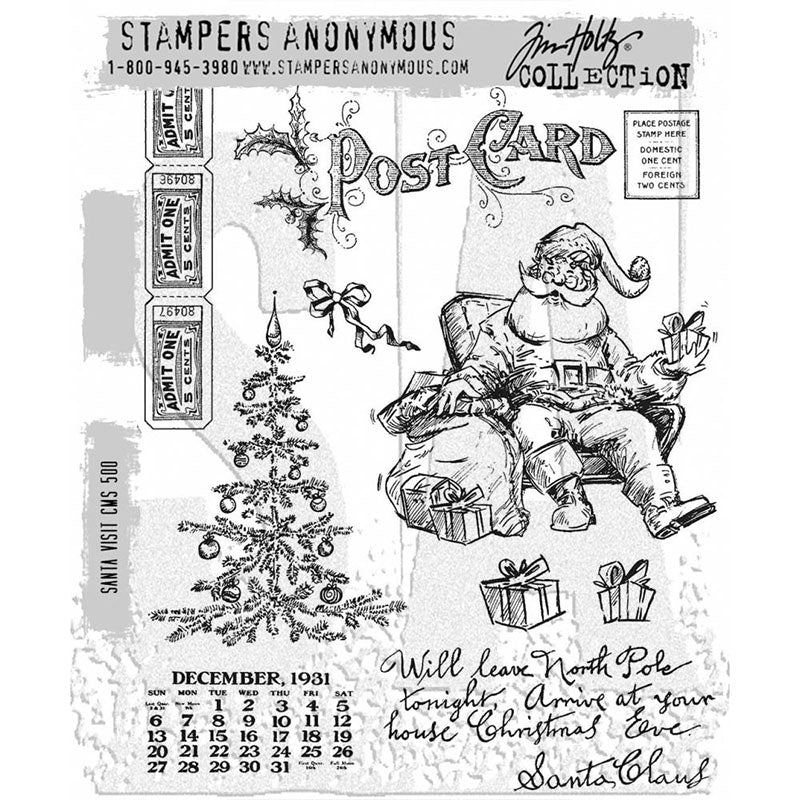 Tim Holtz Cling Stamp Santa Visit