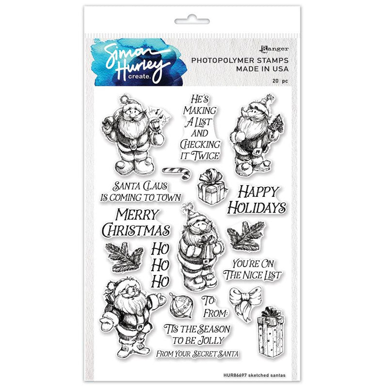 Simon Hurley Clear Stamps Sketched Santas